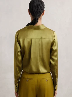Vert clair - Chemise Reiss Ameira à patte de boutonnage dissimulée en satin de soie
