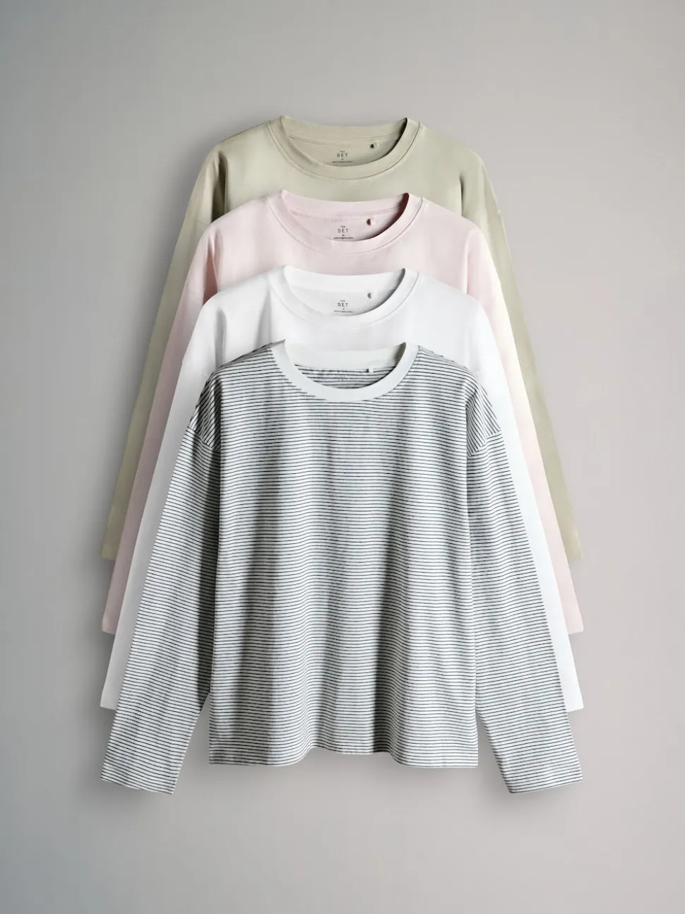 Vert clair/Rose/Blanc/Rayure - The Set lot de 4 t-shirts décontractés à manches longues 100% coton