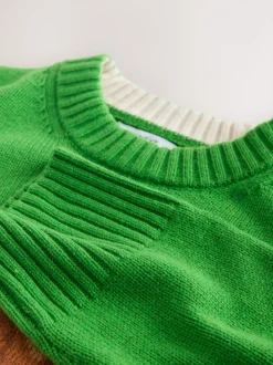 Vert croissant graphique - Pull à col rond à manches longues en laine