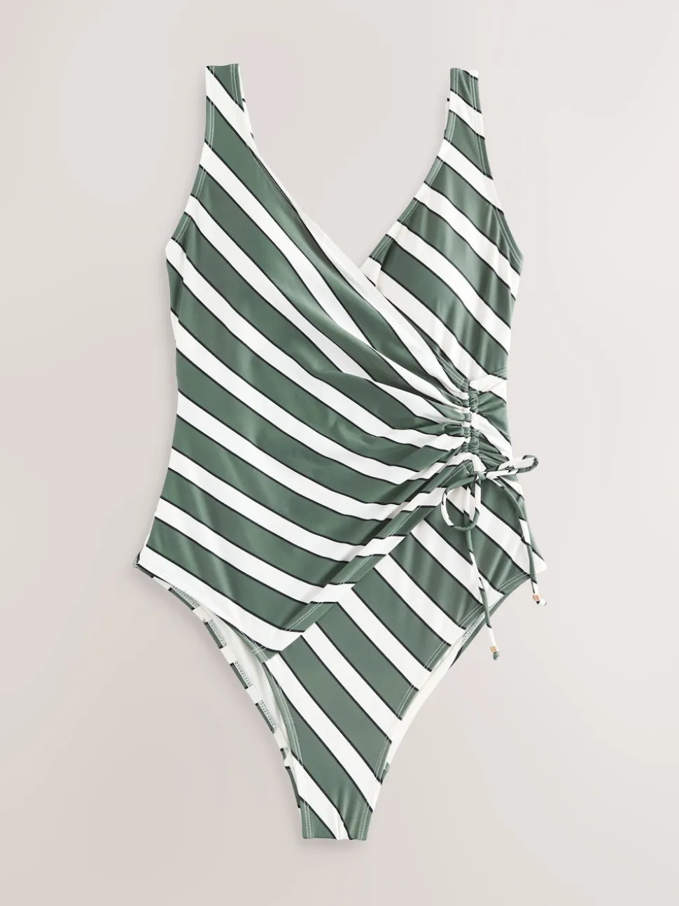 Vert et Crème Rayure - Maillot de bain gainant le ventre froncé