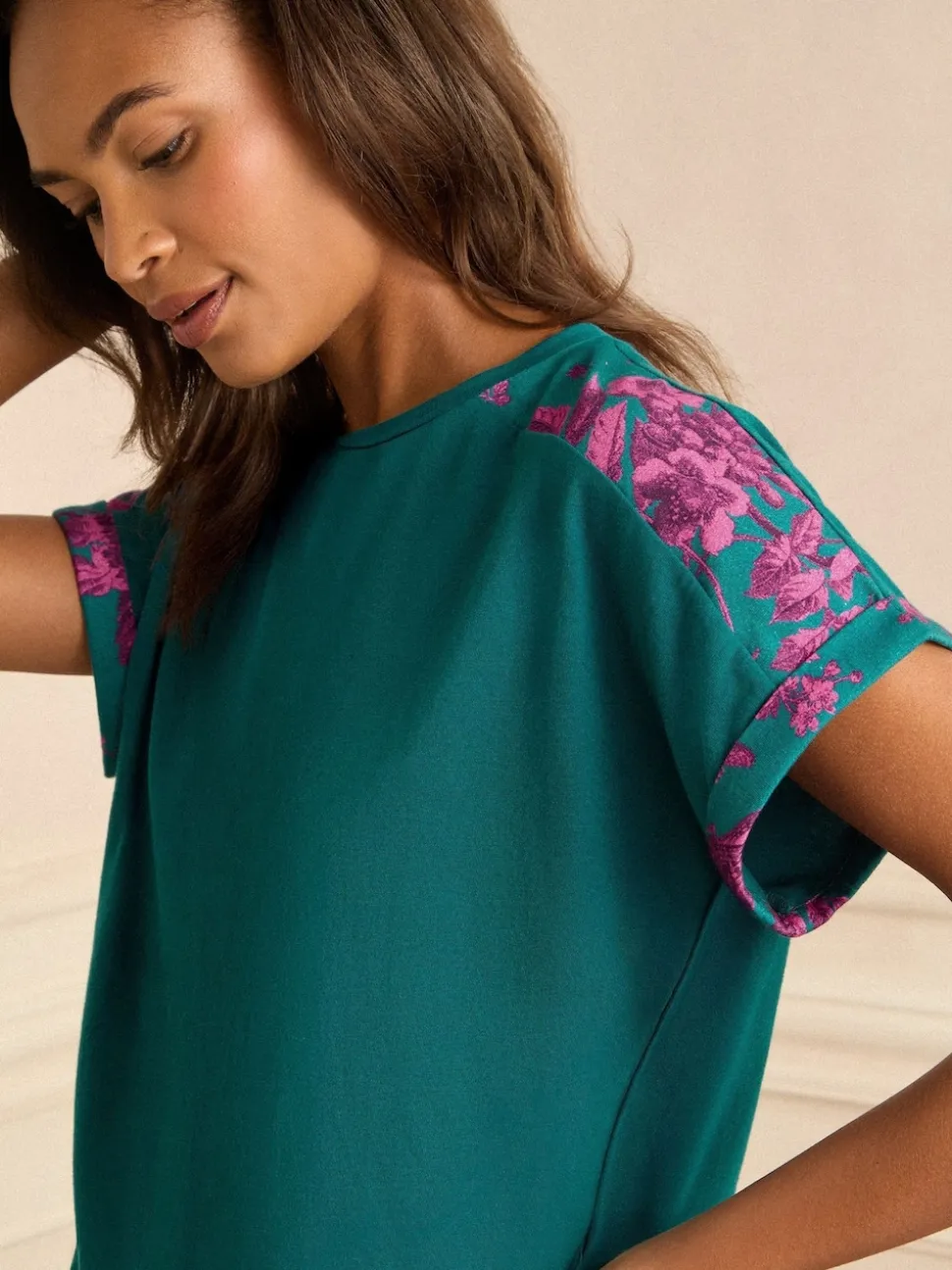 Vert et Rose Floral - Love & Roses Ensemble Pyjamas en jersey imprimé à Manches courtes