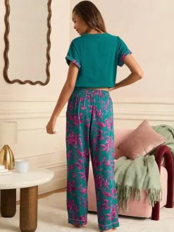 Vert et Rose Floral - Love & Roses Ensemble Pyjamas en jersey imprimé à Manches courtes