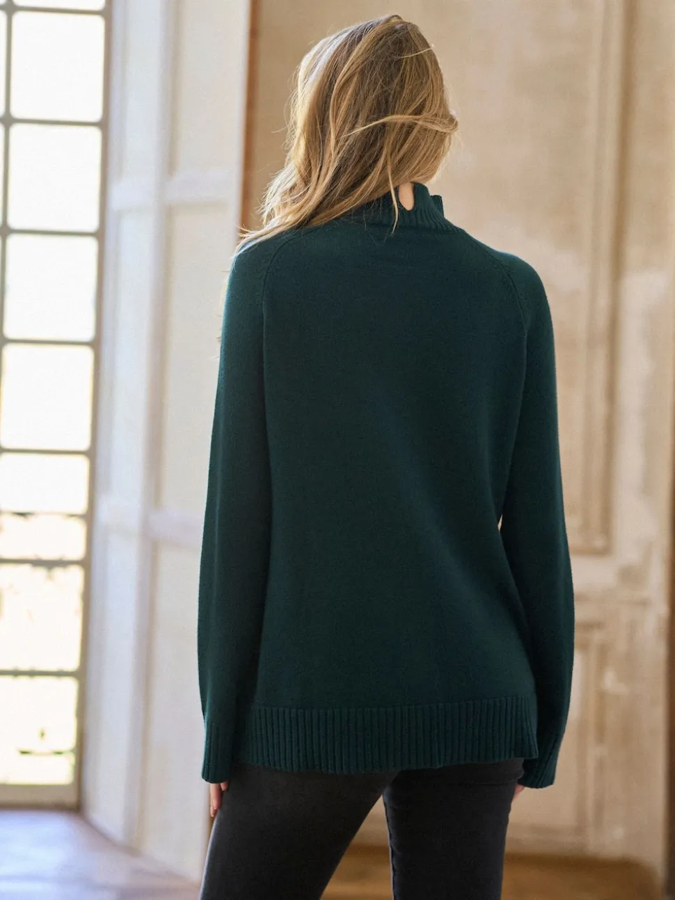 vert foncé - Pull de grossesse et d’allaitement Seraphine à col roulé en cachemire mélangé haut de gamme