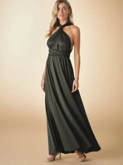 vert foncé - Robe longue de demoiselle d’honneur multicolore en jersey pour invitée de mariage