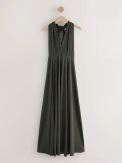 vert foncé - Robe longue de demoiselle d’honneur multicolore en jersey pour invitée de mariage