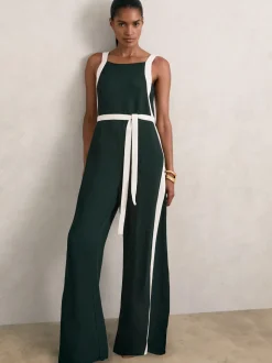 Vert foncé/crème - Combinaison Ceinturé Ample Reiss Salma Color-block