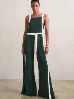 Vert foncé/crème - Combinaison Ceinturé Ample Reiss Salma Color-block