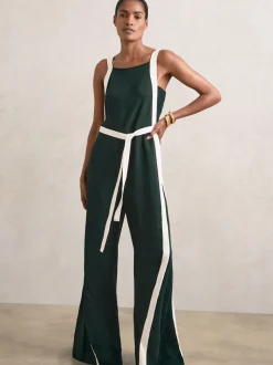 Vert foncé/crème - Combinaison Ceinturé Ample Reiss Salma Color-block