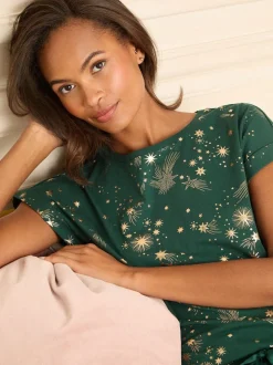 Vert forêt - Love & Roses pyjama de Noël à manches courtes en feuille dorée