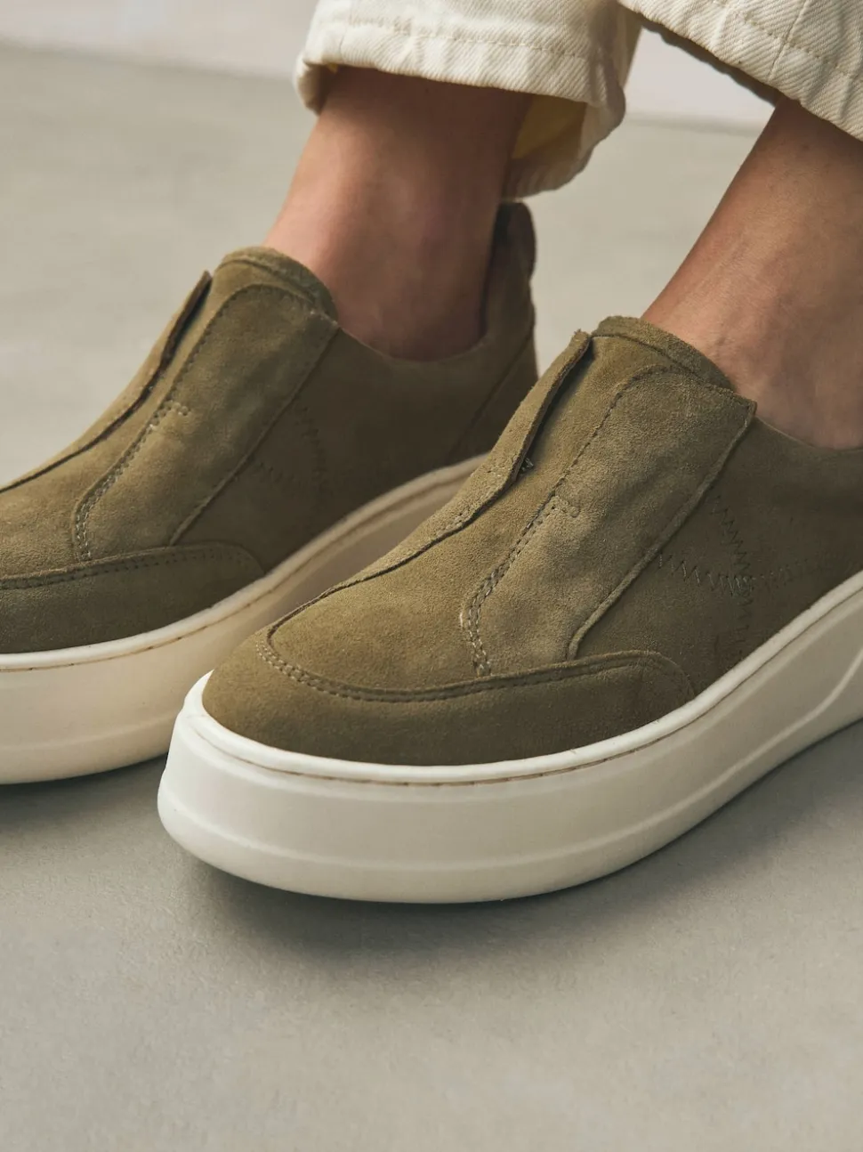 Vert kaki - Baskets Signature en cuir à plateforme compensée épaisse