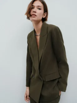 Vert kaki - Blazer croisé décontracté