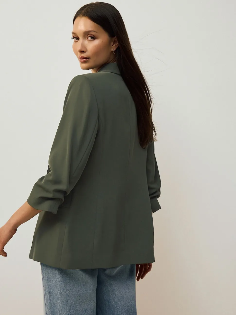 Vert kaki - Blazer décontracté à manches froncées