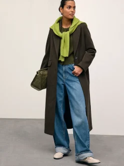 Vert kaki - Cardigan ajusté ultra-doux à col rond en laine