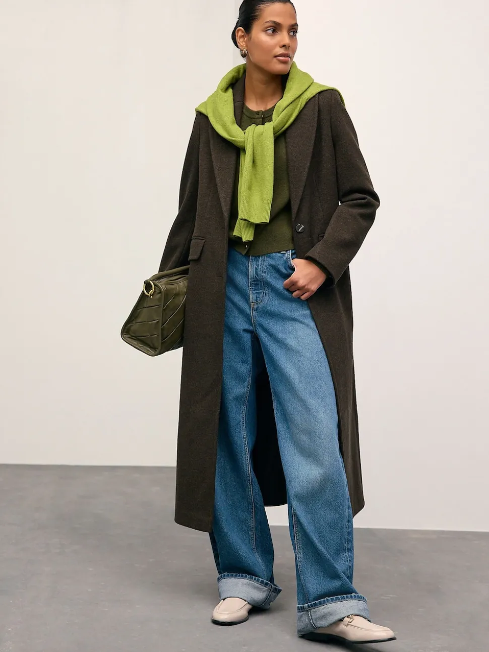 Vert kaki - Cardigan ajusté ultra-doux à col rond en laine