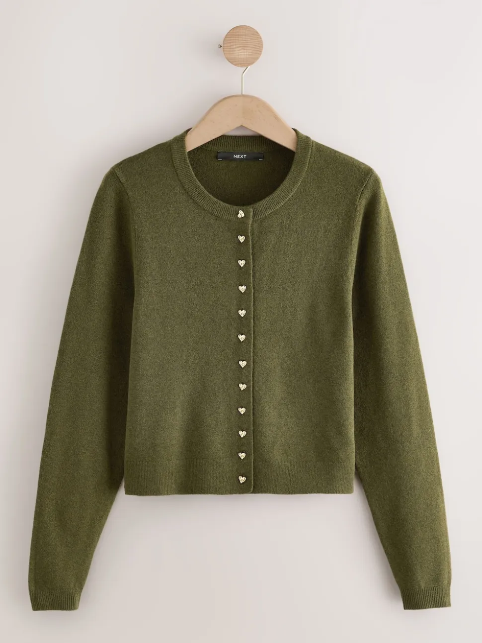 Vert kaki - Cardigan ajusté ultra-doux à col rond en laine