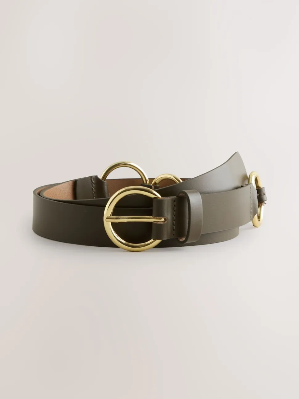 Vert kaki - Ceinture en cuir classique avec anneau en métal