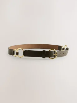 Vert kaki - Ceinture en cuir classique avec anneau en métal