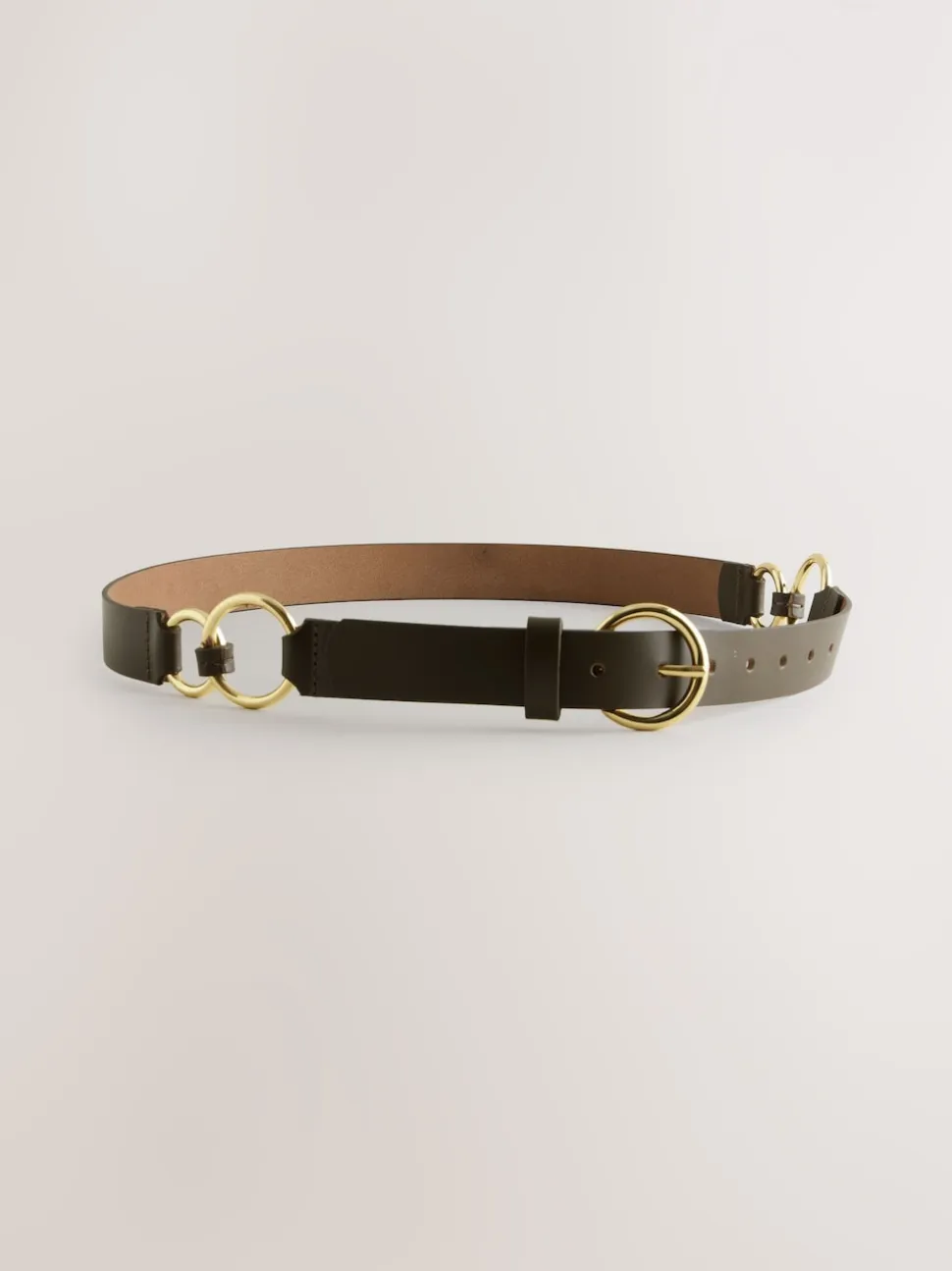 Vert kaki - Ceinture en cuir classique avec anneau en métal