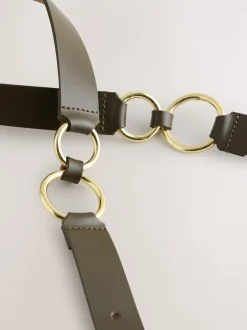 Vert kaki - Ceinture en cuir classique avec anneau en métal
