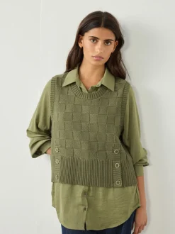 Vert kaki - Couche de chemise débardeur en maille avec boutons