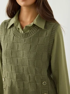 Vert kaki - Couche de chemise débardeur en maille avec boutons