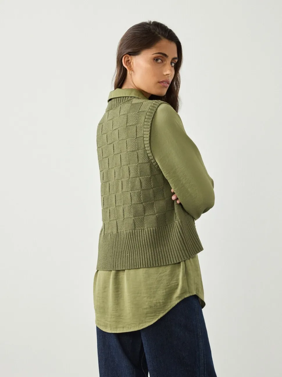 Vert kaki - Couche de chemise débardeur en maille avec boutons