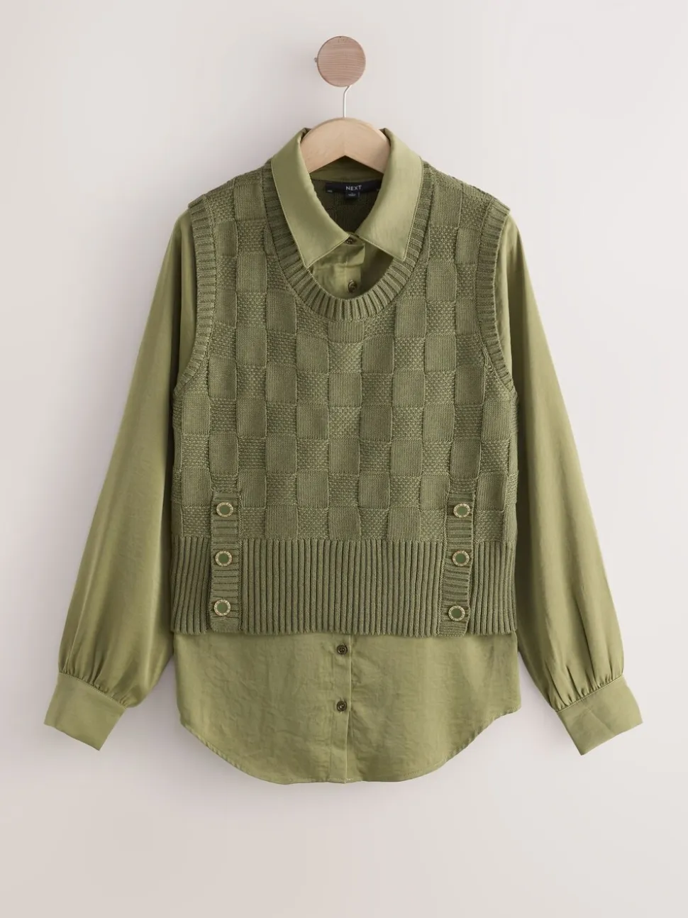 Vert kaki - Couche de chemise débardeur en maille avec boutons