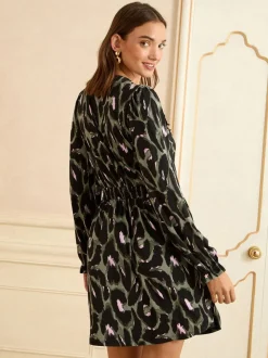 Vert kaki à imprimé animal - Love & Roses Robe Courte Col en V
