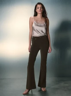 Vert kaki - Jean évasé en velours côtelé à taille haute