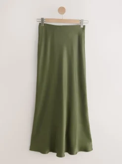 Vert kaki - Jupe Midi Satin