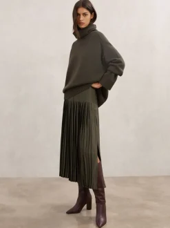 Vert kaki - Jupe mi-longue Reiss Savannah plissée