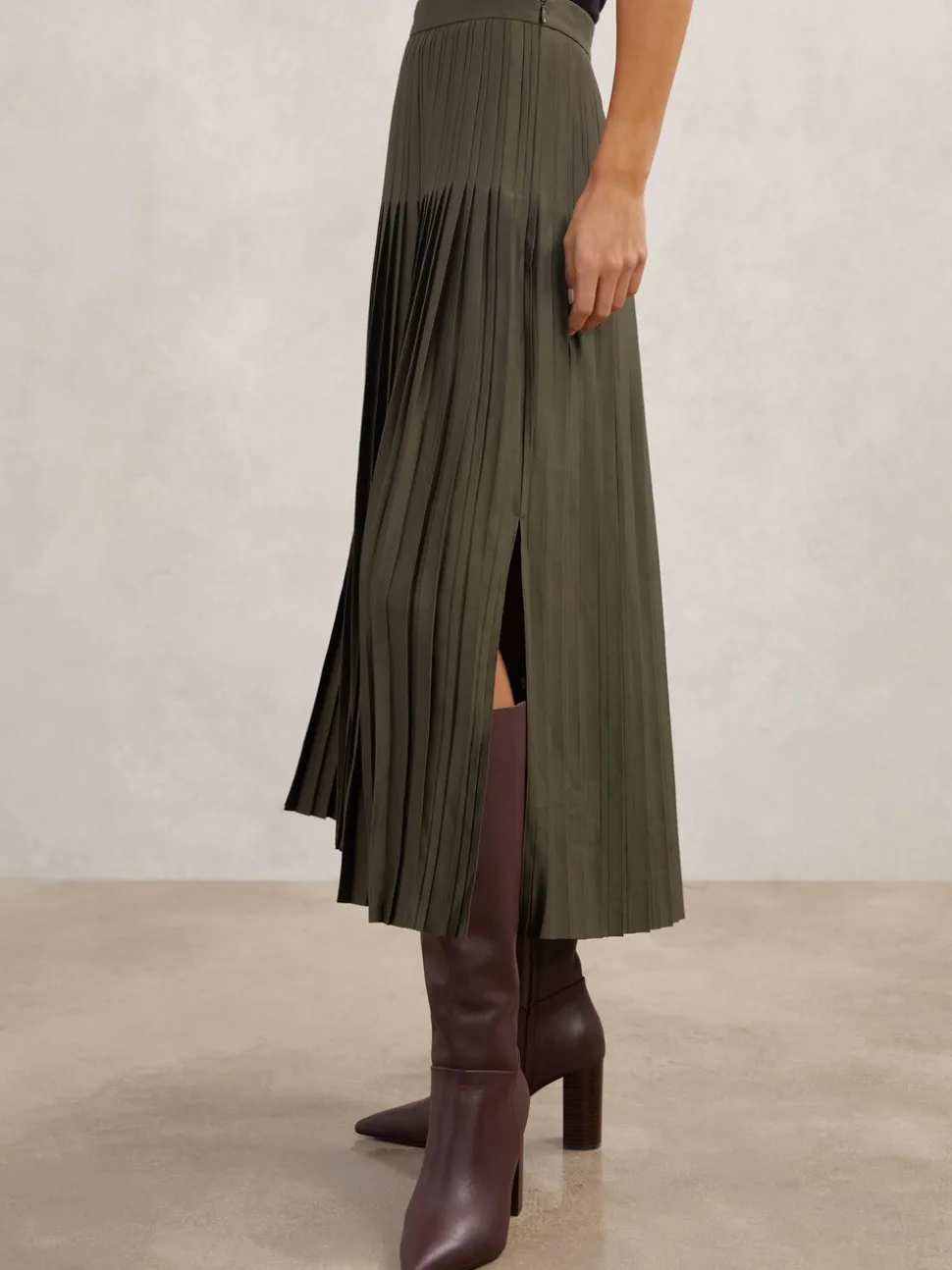 Vert kaki - Jupe mi-longue Reiss Savannah plissée