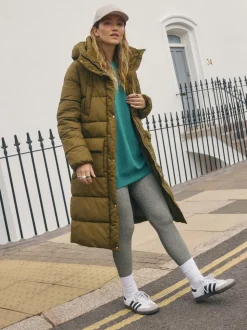 Vert kaki - Manteau long matelassé à capuche résistant à la douche