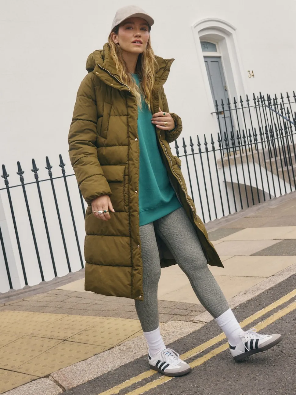 Vert kaki - Manteau long matelassé à capuche résistant à la douche