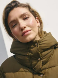 Vert kaki - Manteau long matelassé à capuche résistant à la douche