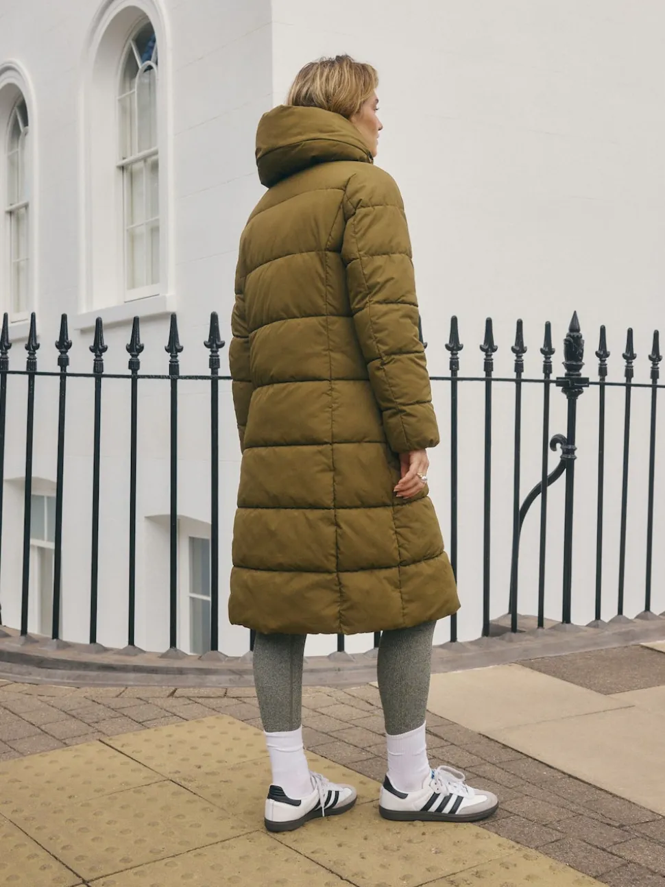 Vert kaki - Manteau long matelassé à capuche résistant à la douche