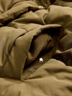 Vert kaki - Manteau long matelassé à capuche résistant à la douche