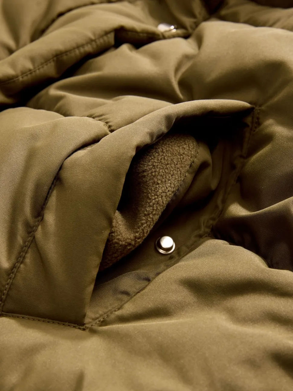 Vert kaki - Manteau long matelassé à capuche résistant à la douche