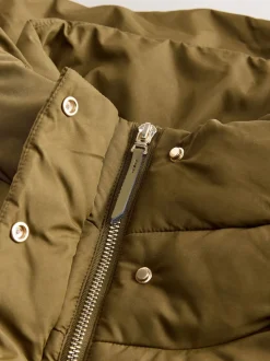 Vert kaki - Manteau long matelassé à capuche résistant à la douche