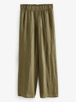Vert kaki - 100{Pantalon à jambes larges Lin Premium