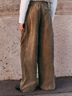 Vert kaki - Pantalon large en velours côtelé