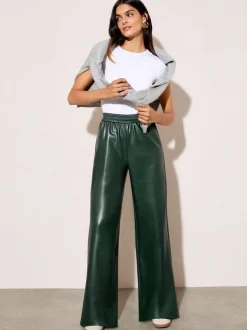 Vert kaki - Pantalon élastique Friends Like These en similicuir