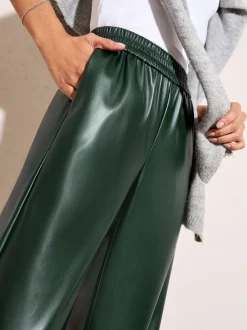 Vert kaki - Pantalon élastique Friends Like These en similicuir