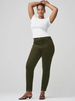 Vert kaki - Pantalon sablier skinny en velours côtelé