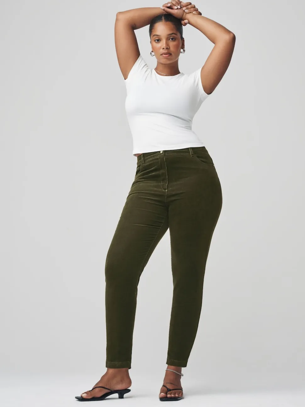 Vert kaki - Pantalon sablier skinny en velours côtelé