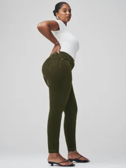 Vert kaki - Pantalon sablier skinny en velours côtelé