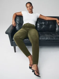 Vert kaki - Pantalon sablier skinny en velours côtelé