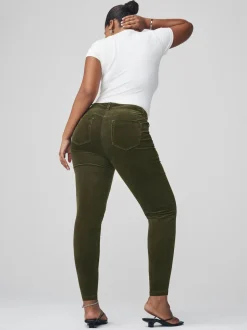 Vert kaki - Pantalon sablier skinny en velours côtelé