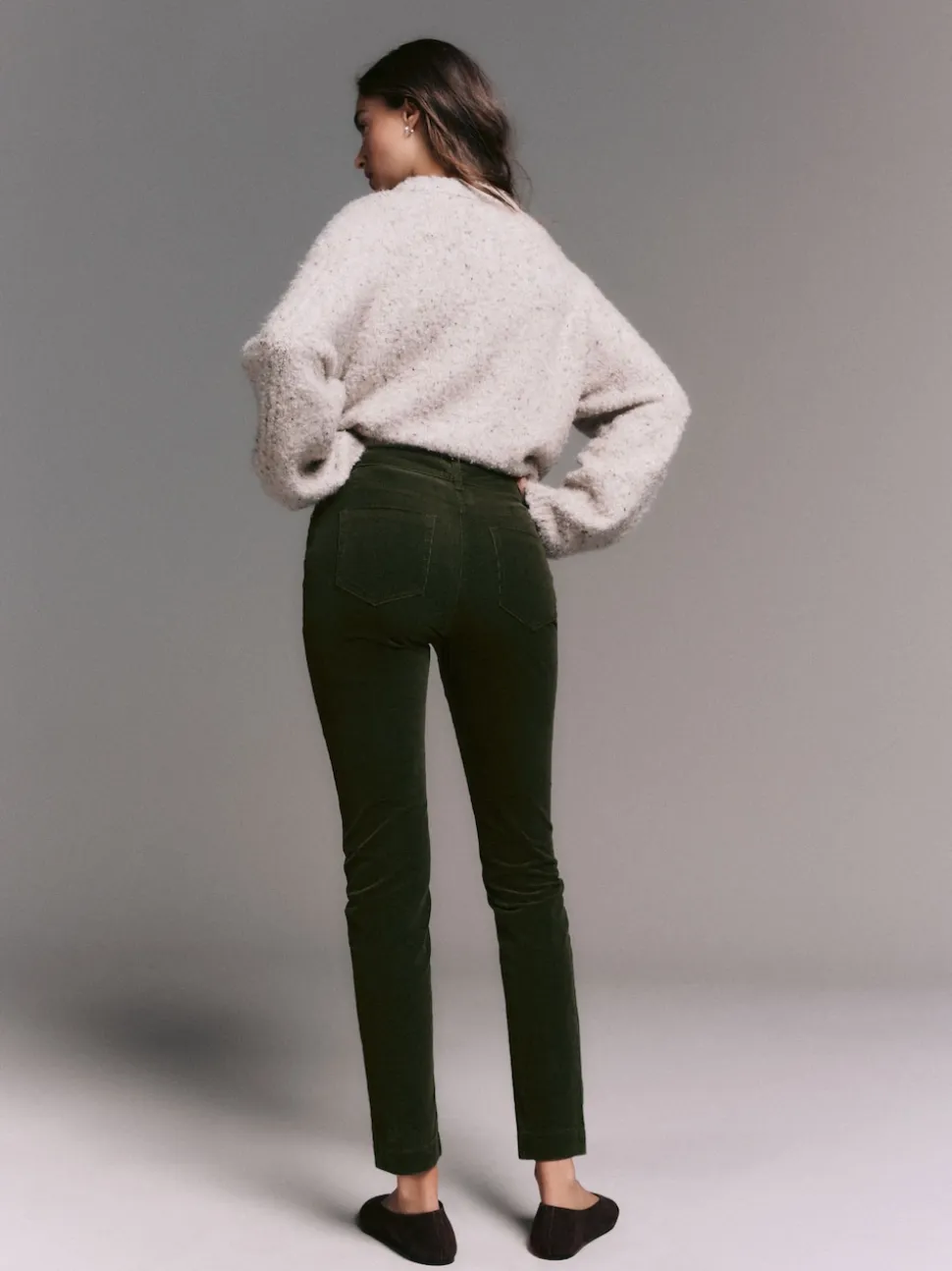 Vert kaki - Pantalon skinny en velours côtelé