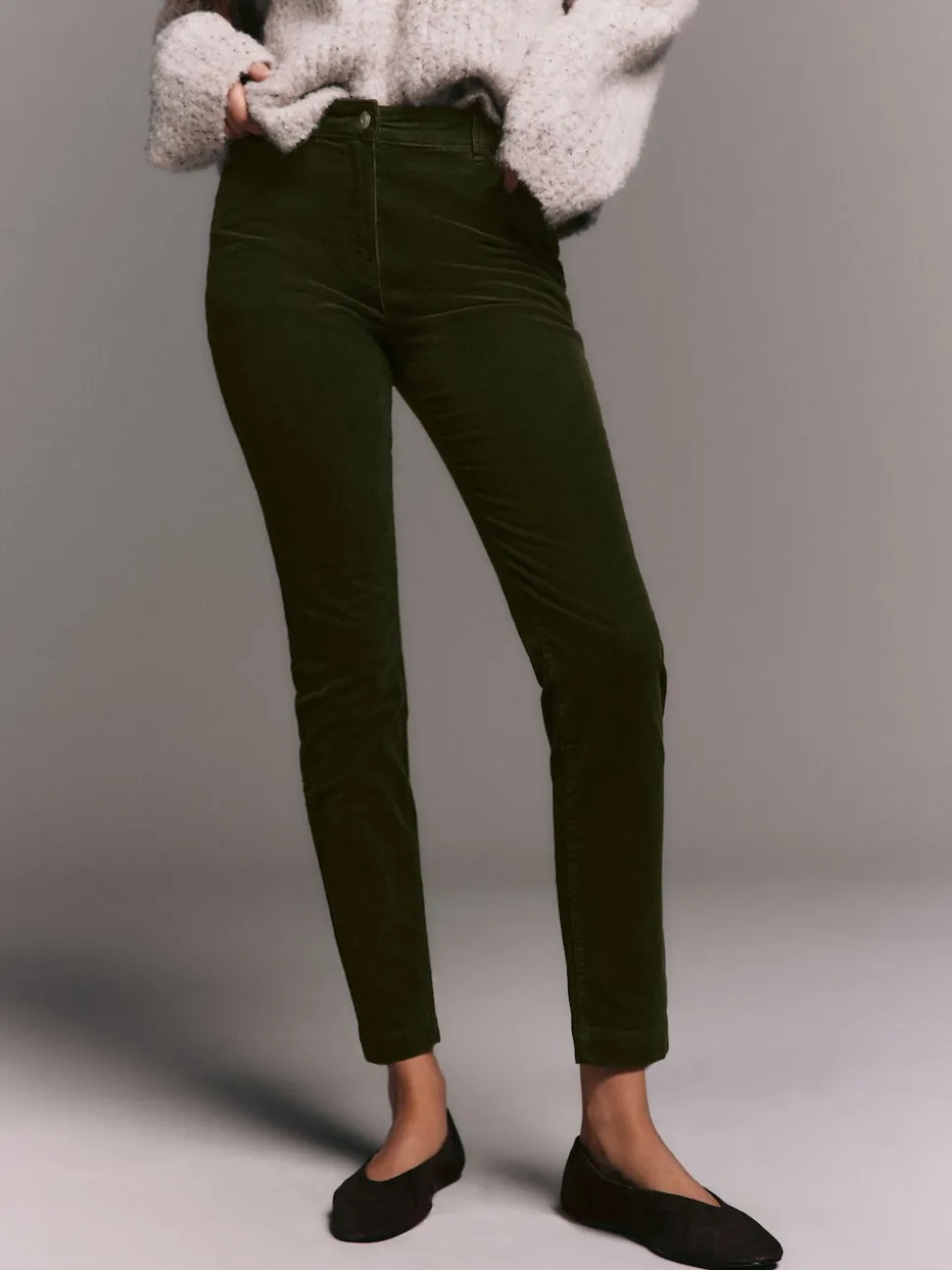 Vert kaki - Pantalon skinny en velours côtelé